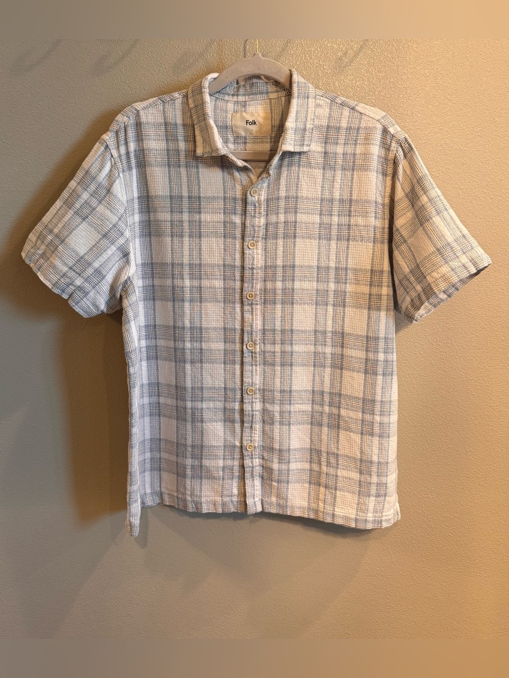 Folk Light Blue & Cream Plaid Short-Sleeve Button-Down Shirt